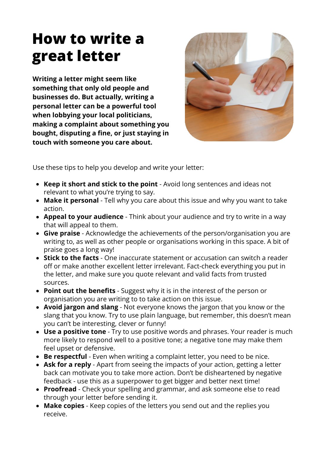 First page of How To Write A Great Letter Factsheet