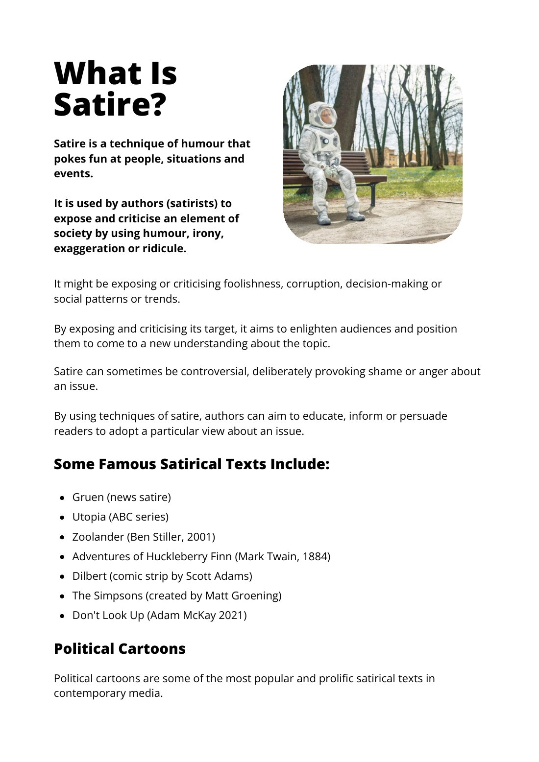 First page of What Is Satire Factsheet
