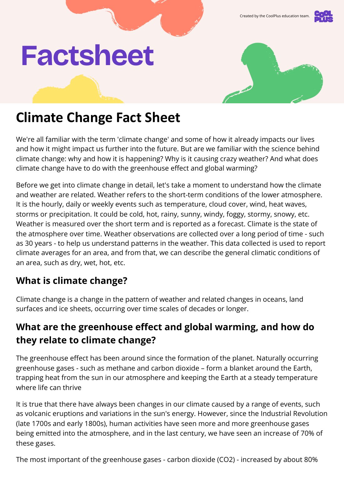 First page of Climate Change Fact Sheet