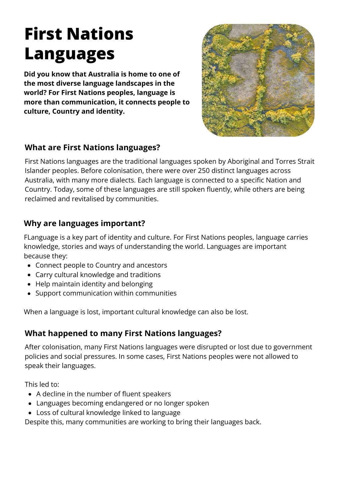 First page of First Nations Languages Factsheet