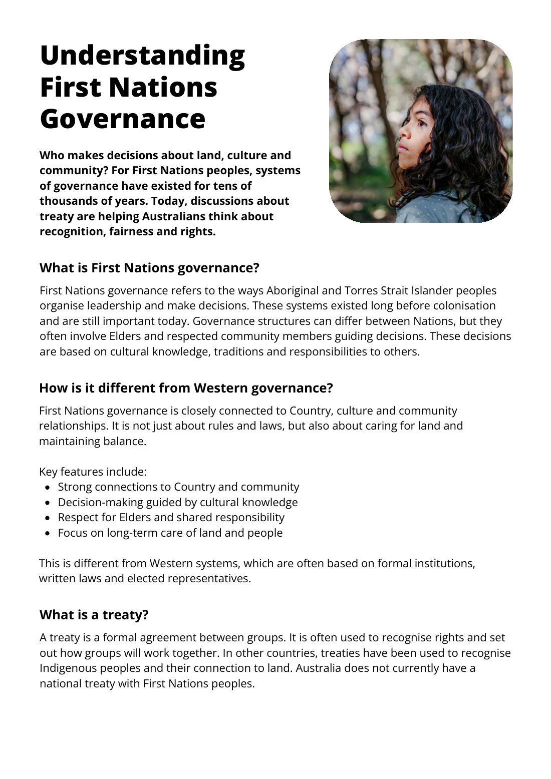 First page of Understanding First Nations Governance Factsheet