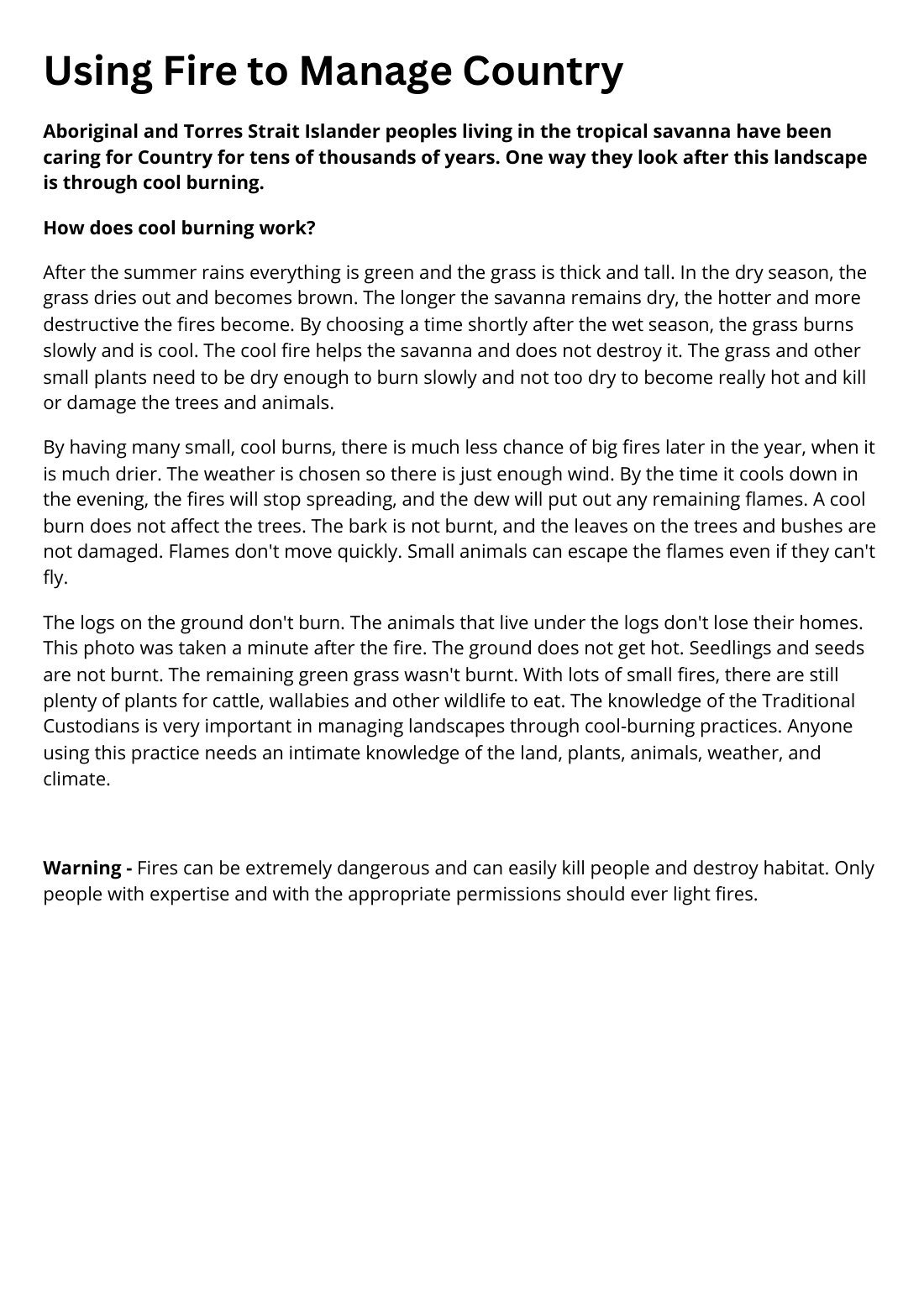 First page of Using Fire to Manage Country Factsheet