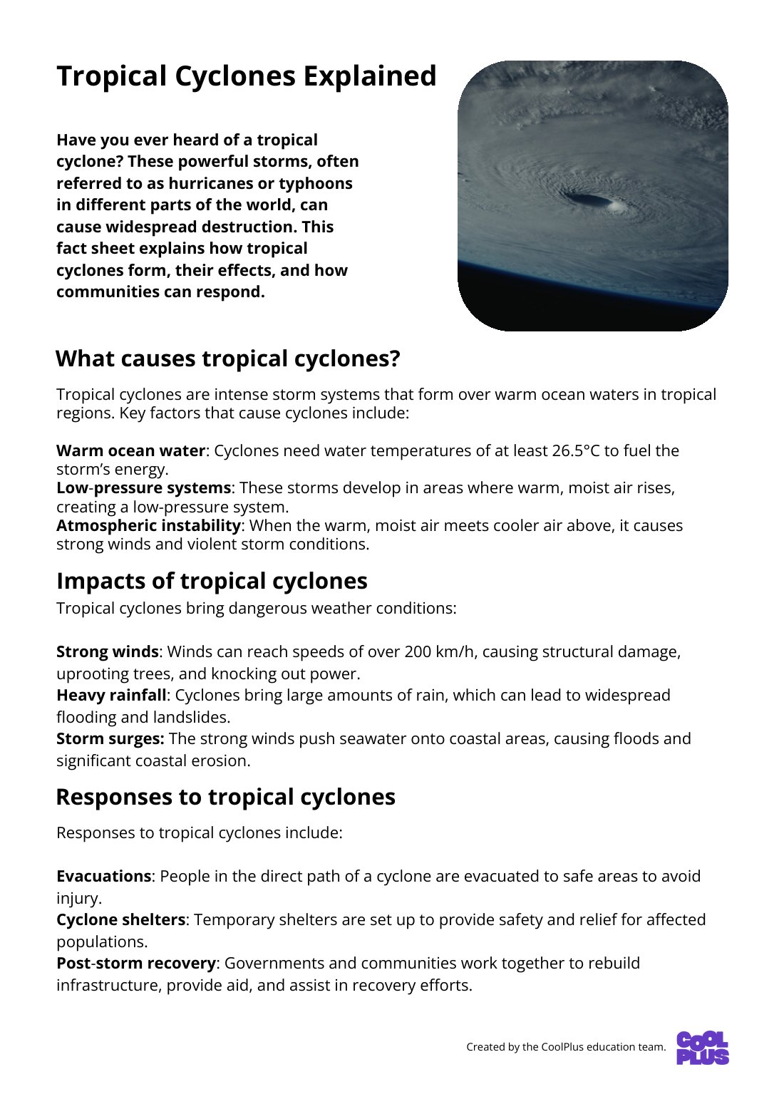 First page of Tropical Cyclones Explained Factsheet