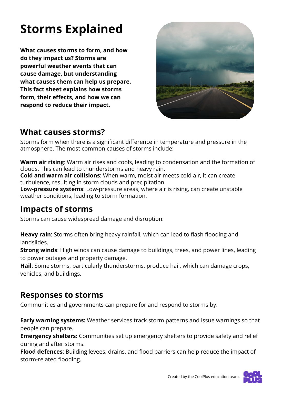 First page of Storms Explained Factsheet
