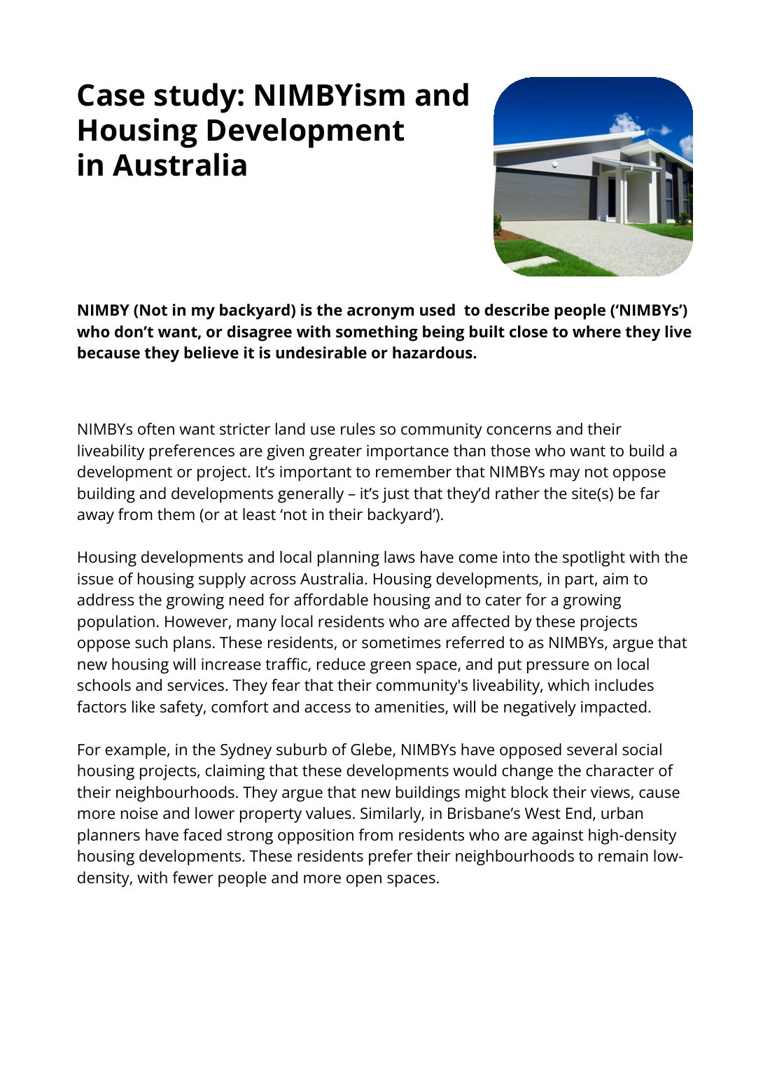 First page of Liveability and Sustainable Housing Development in Australia Factsheet