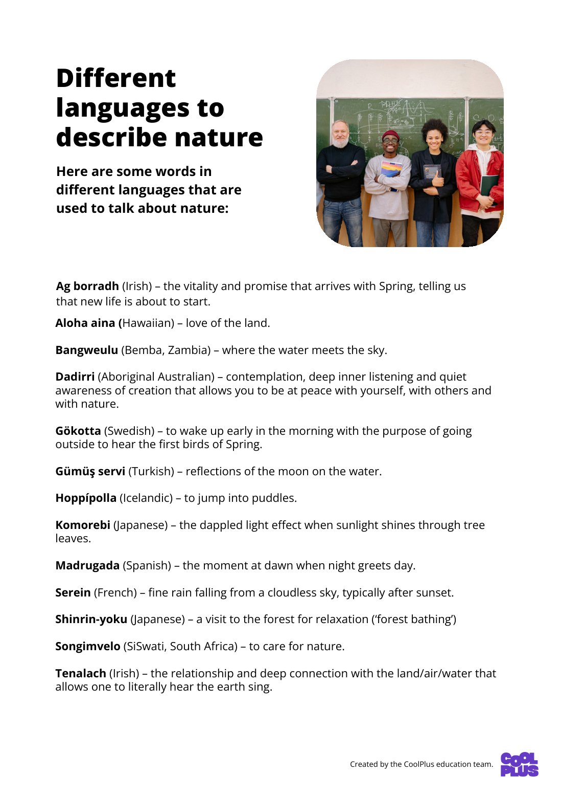 First page of Different Languages To Describe Nature Factsheet