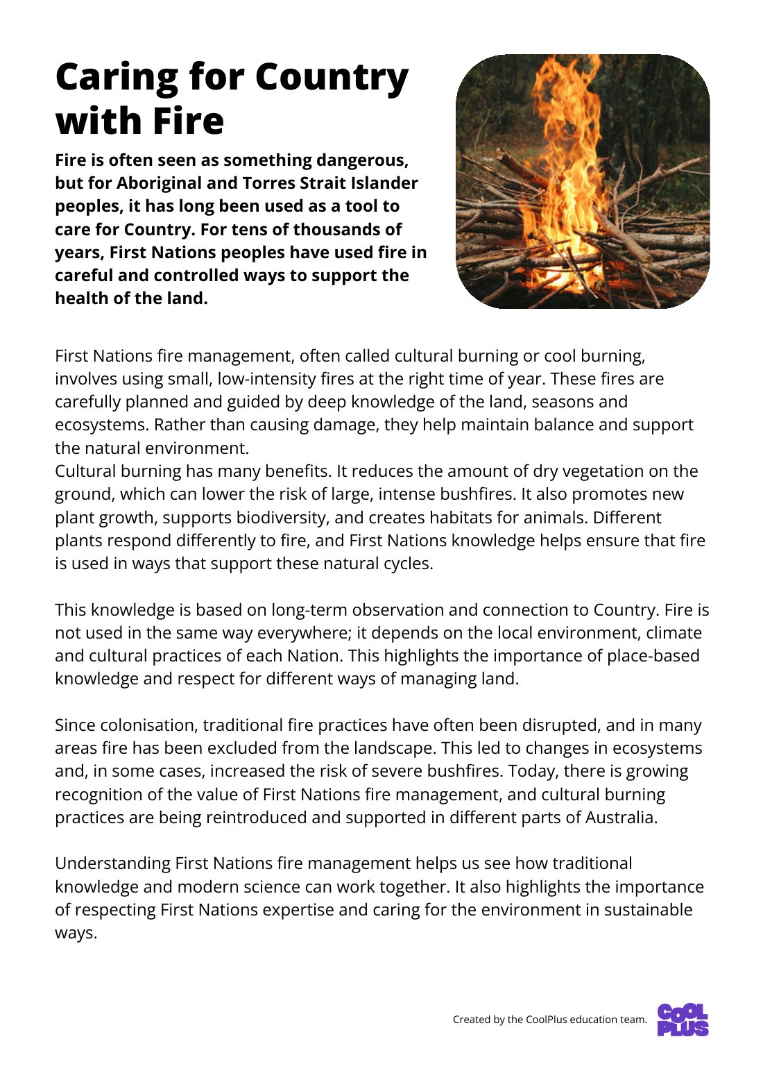 First page of Caring for Country with Fire Factsheet