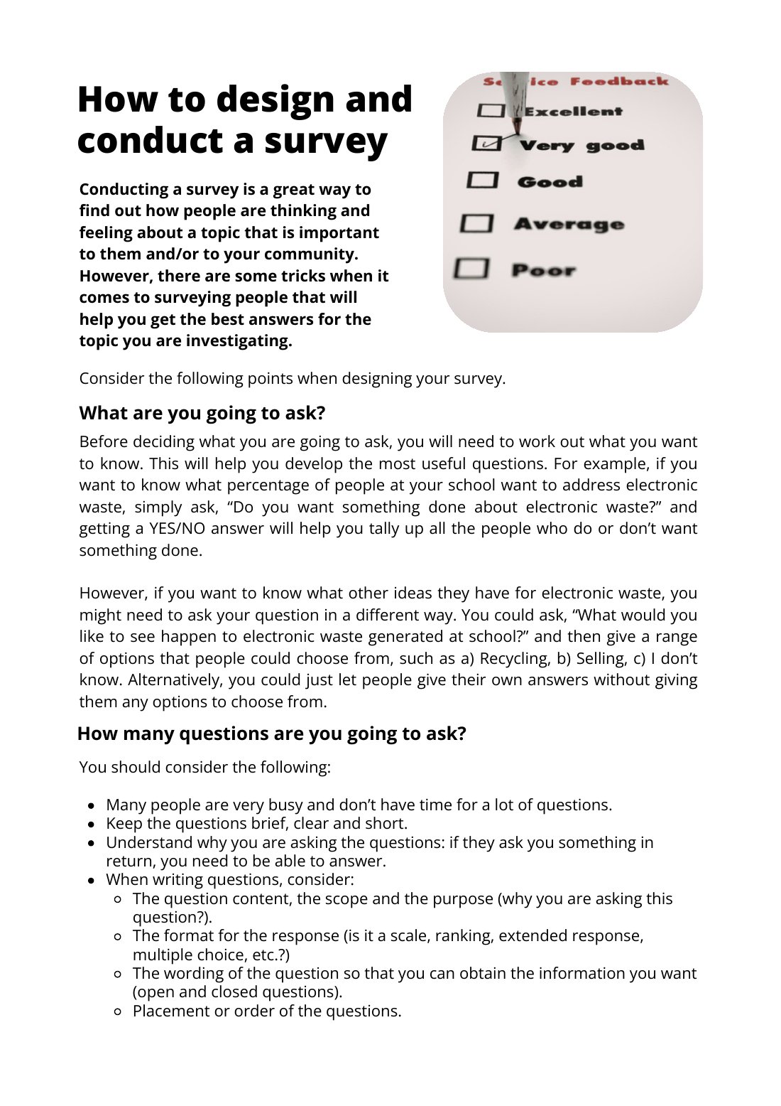 First page of How To Design And Conduct A Survey Factsheet