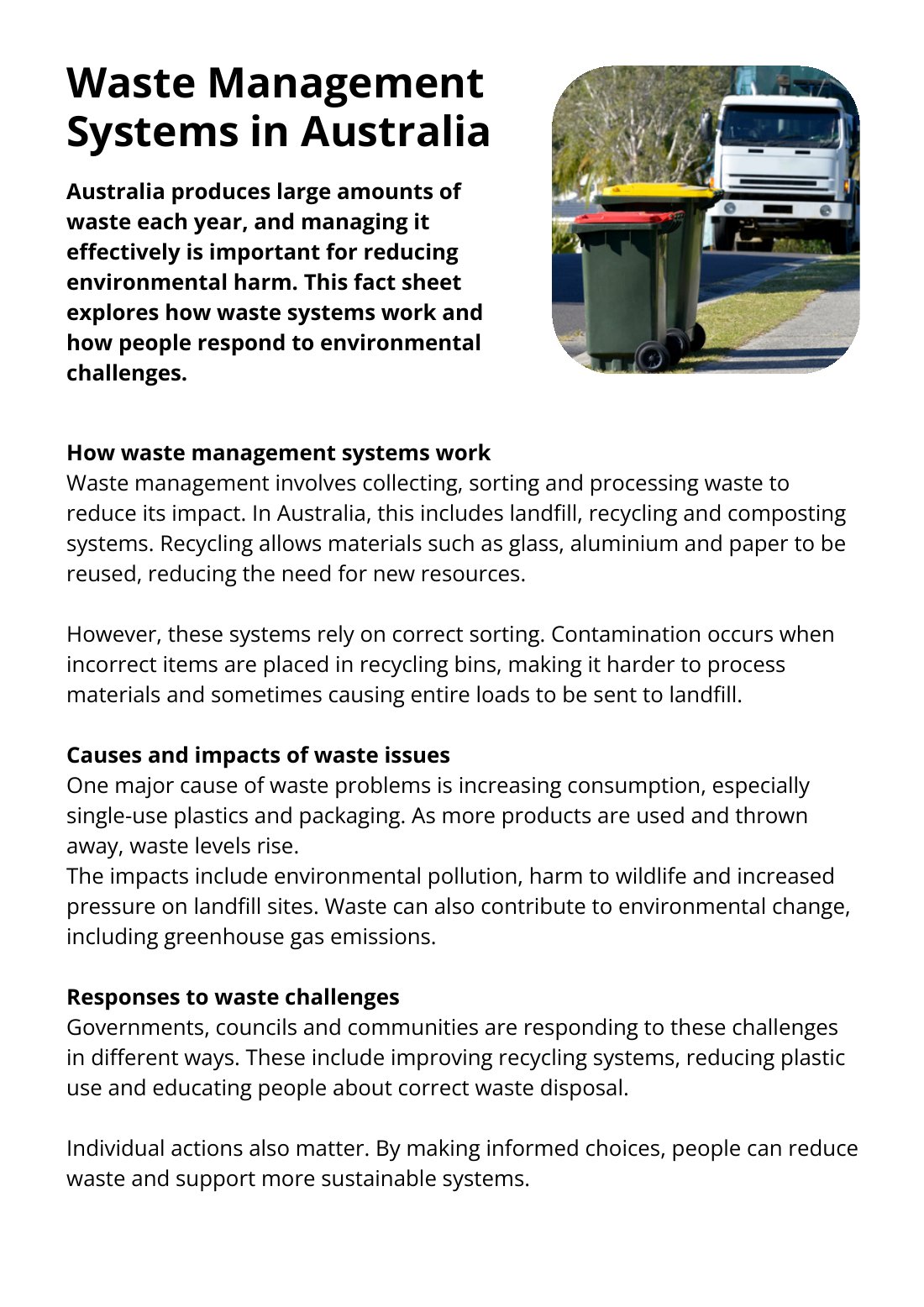 First page of Waste Management Systems Factsheet