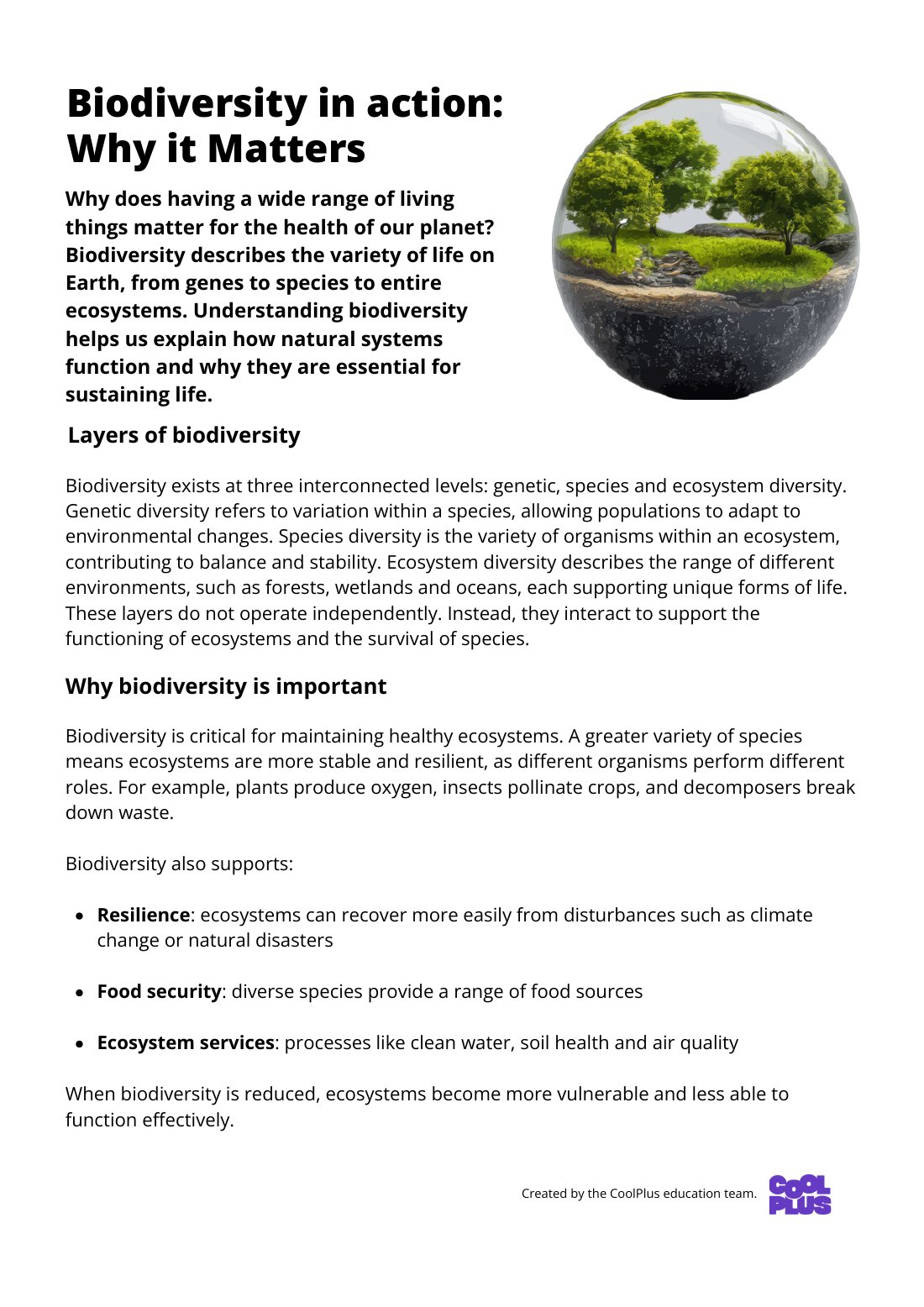 First page of Biodiversity in Action Factsheet