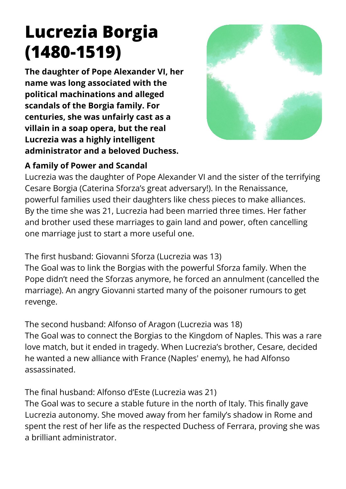 First page of Renaissance Woman: Lucrezia Borgia