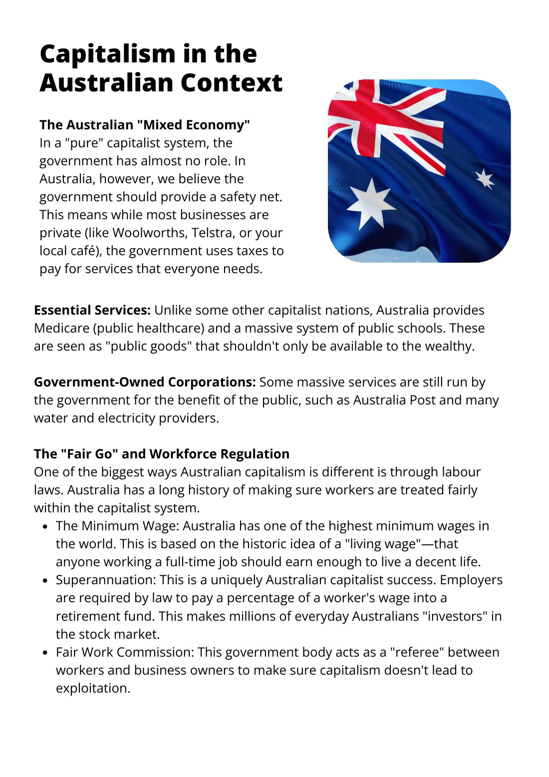 First page of Capitalism in Australia Factsheet