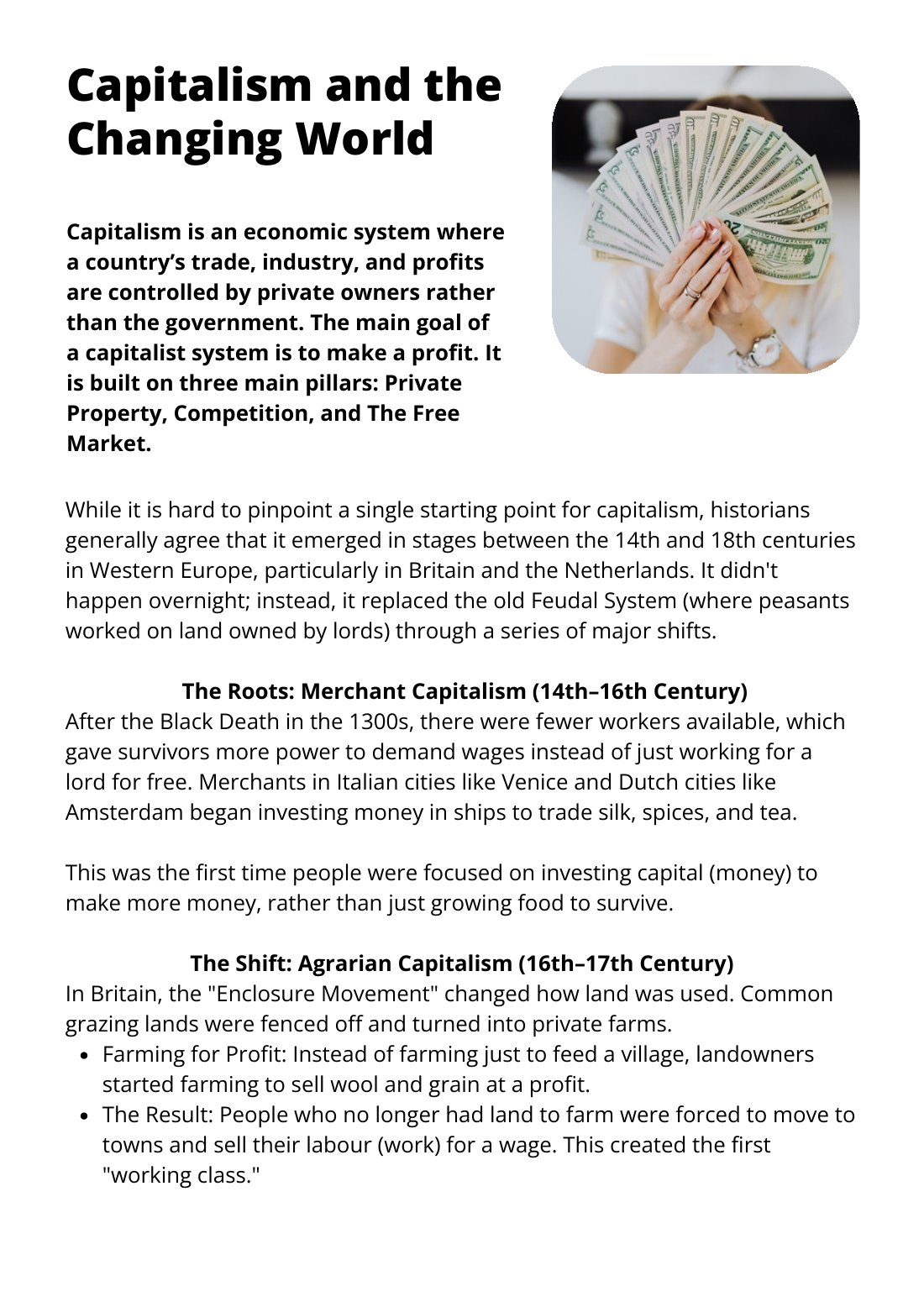 First page of Capitalism and the Changing World Factsheet