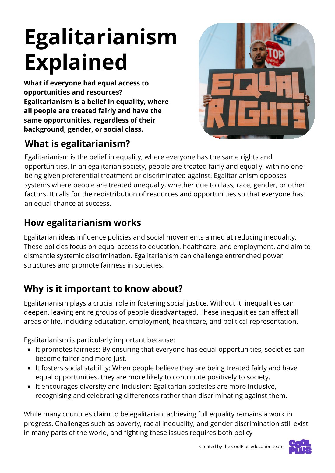 First page of Egalitariansim Explained Factsheet