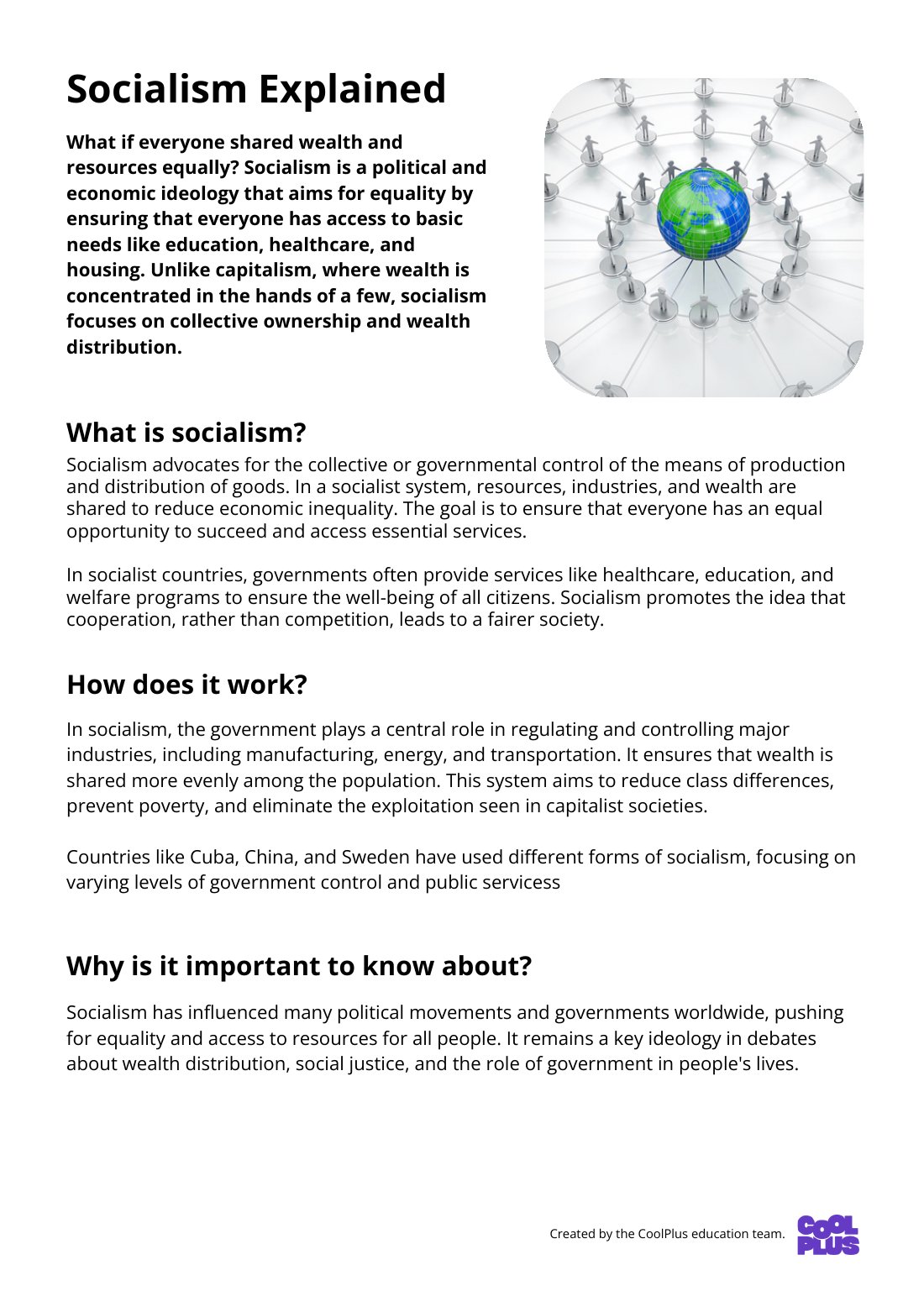 First page of Socialism Explained Factsheet