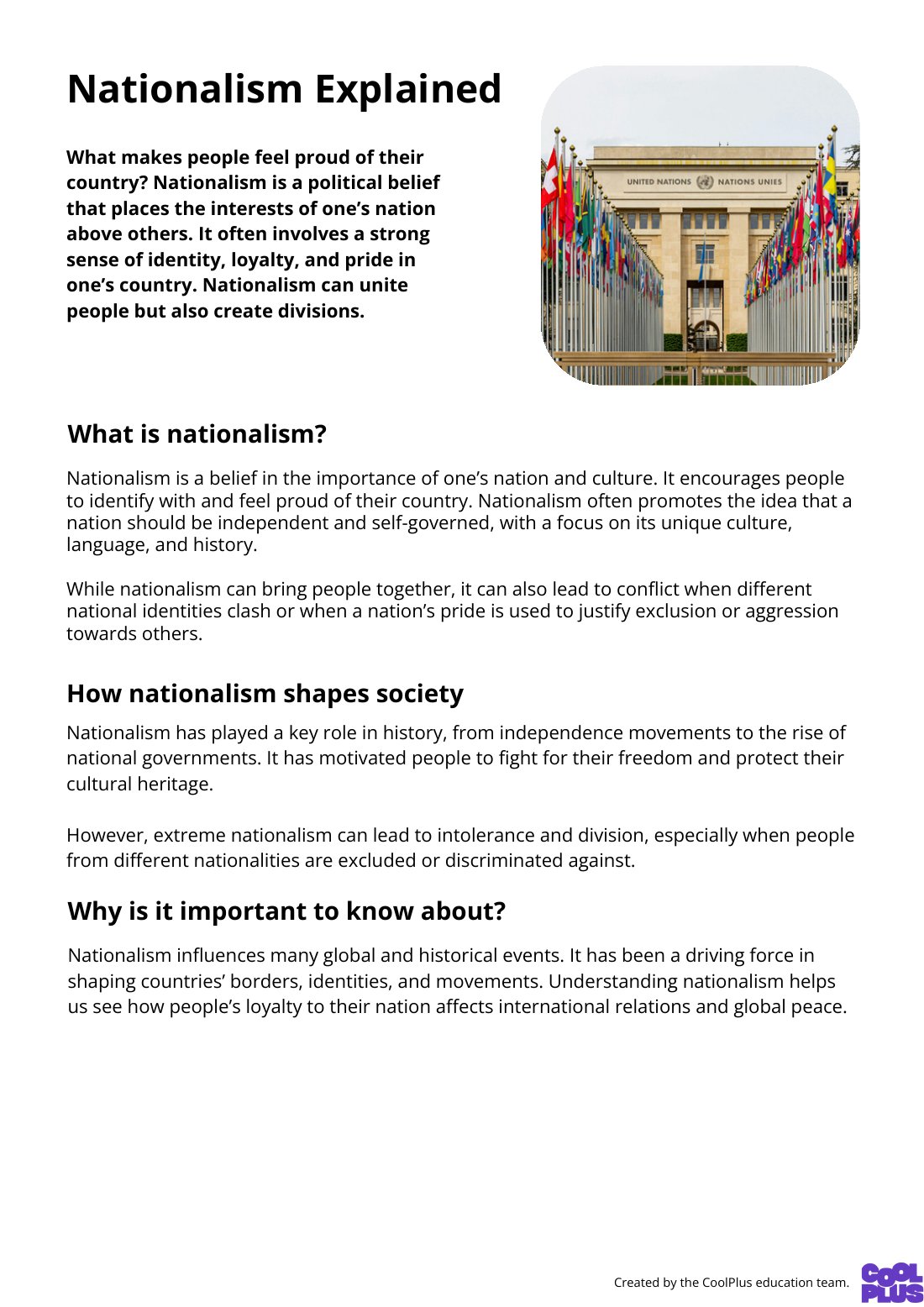 First page of Nationalism Explained Factsheet