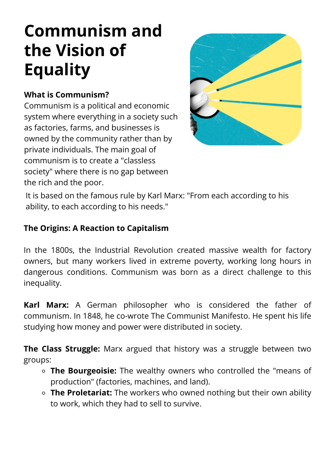 First page of Communism and the Vision of Equality Factsheet