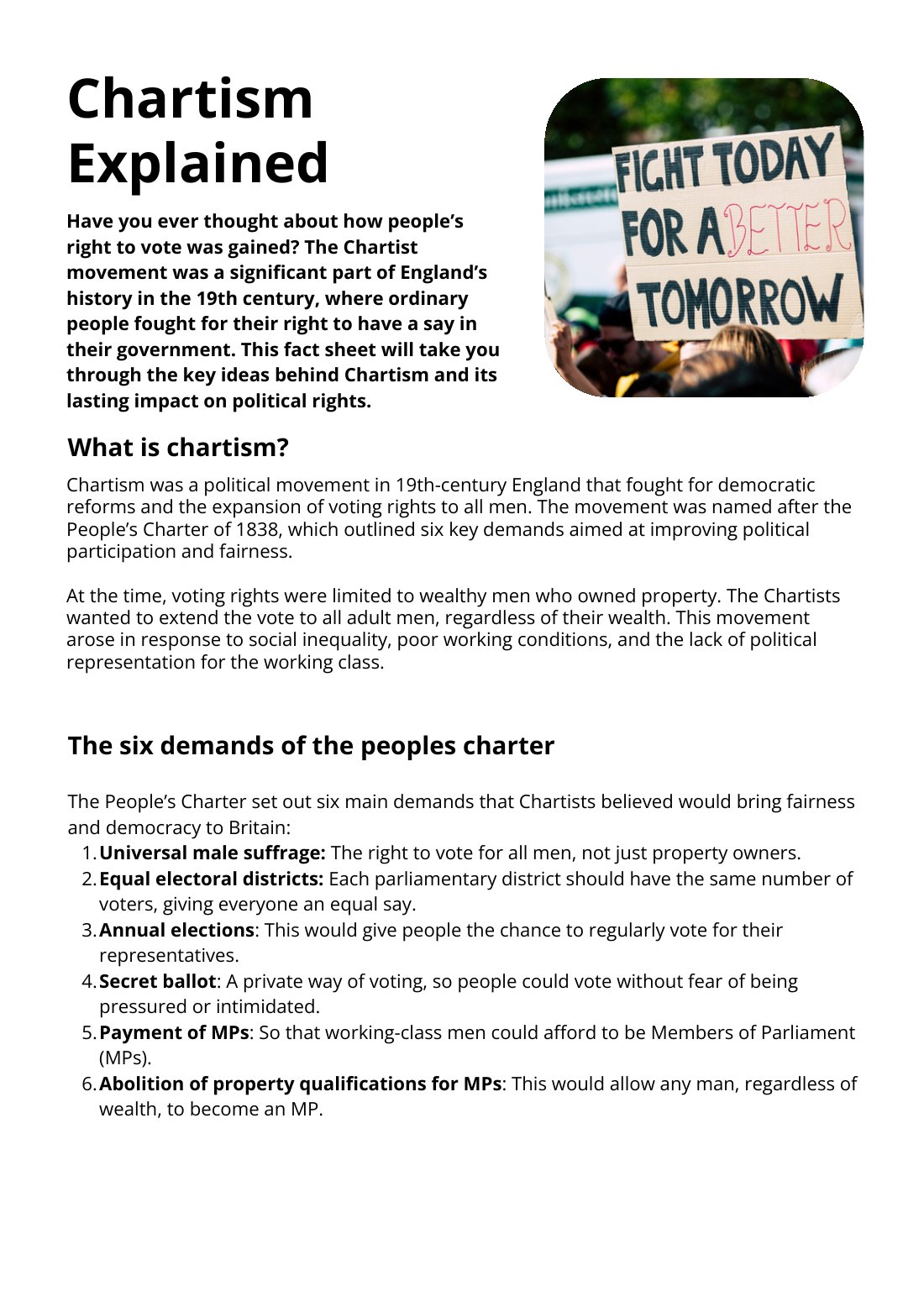 First page of Chartism Explained Factsheet