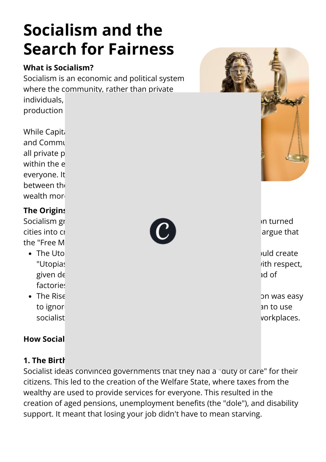 First page of Socialism and the search for Fairness Factsheet