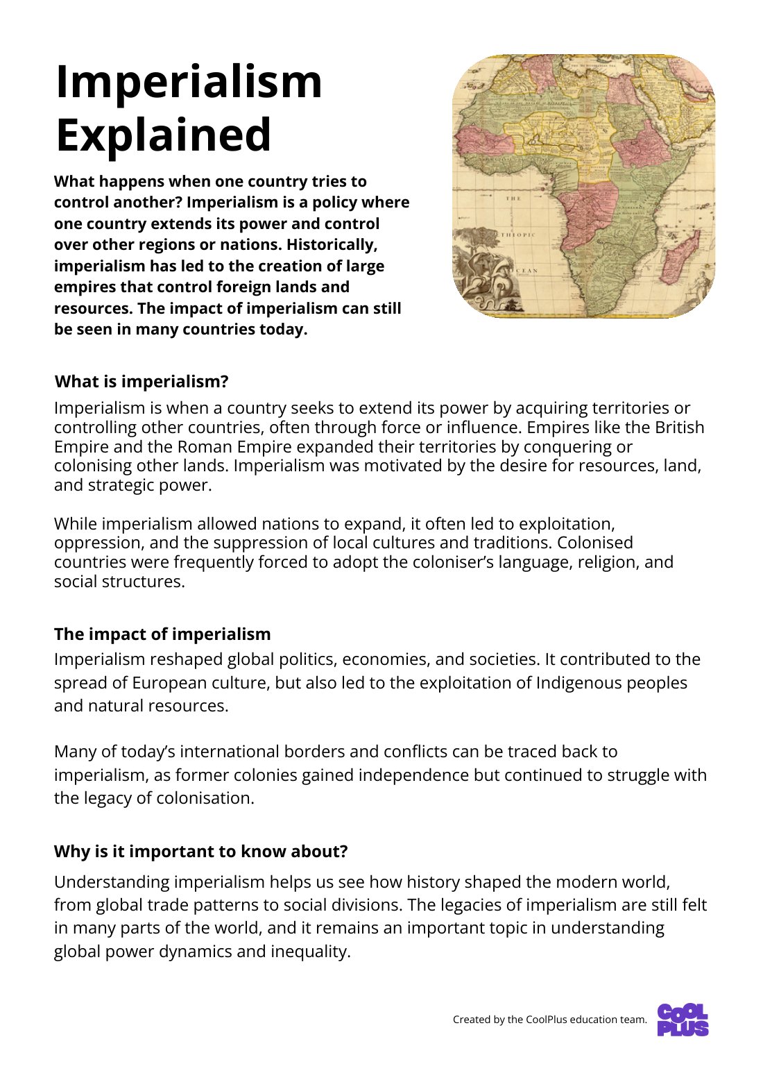 First page of Imperialism Explained factsheet