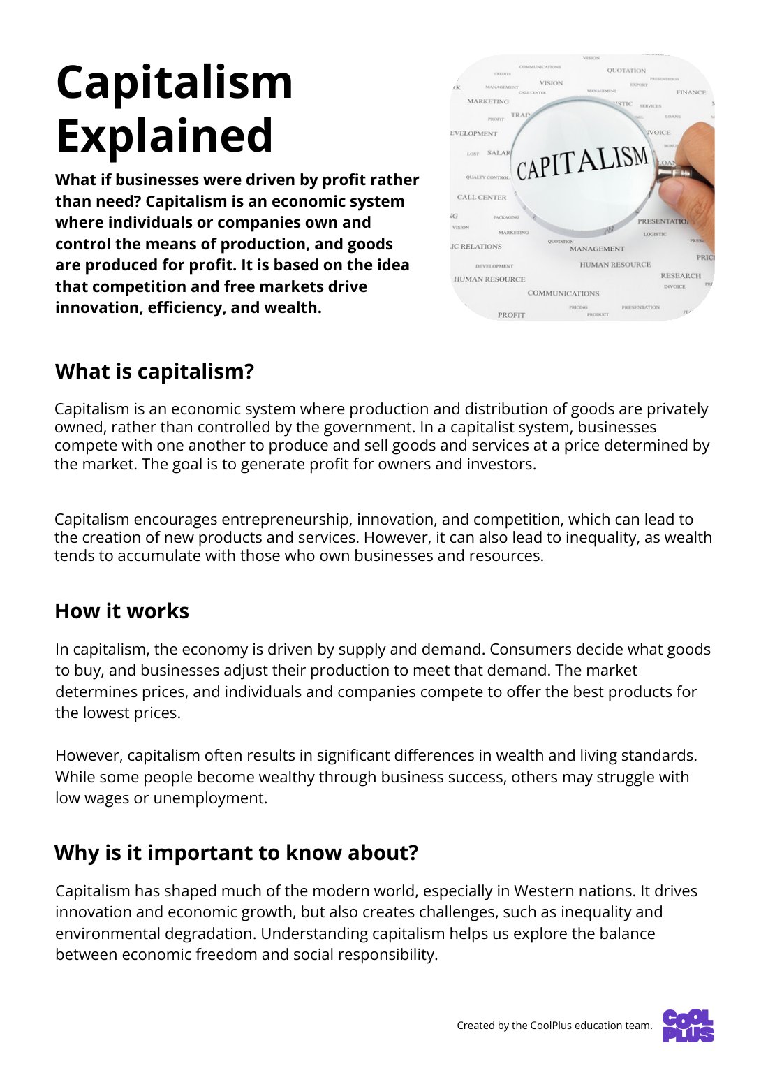 First page of Capitalism Explained Factsheet