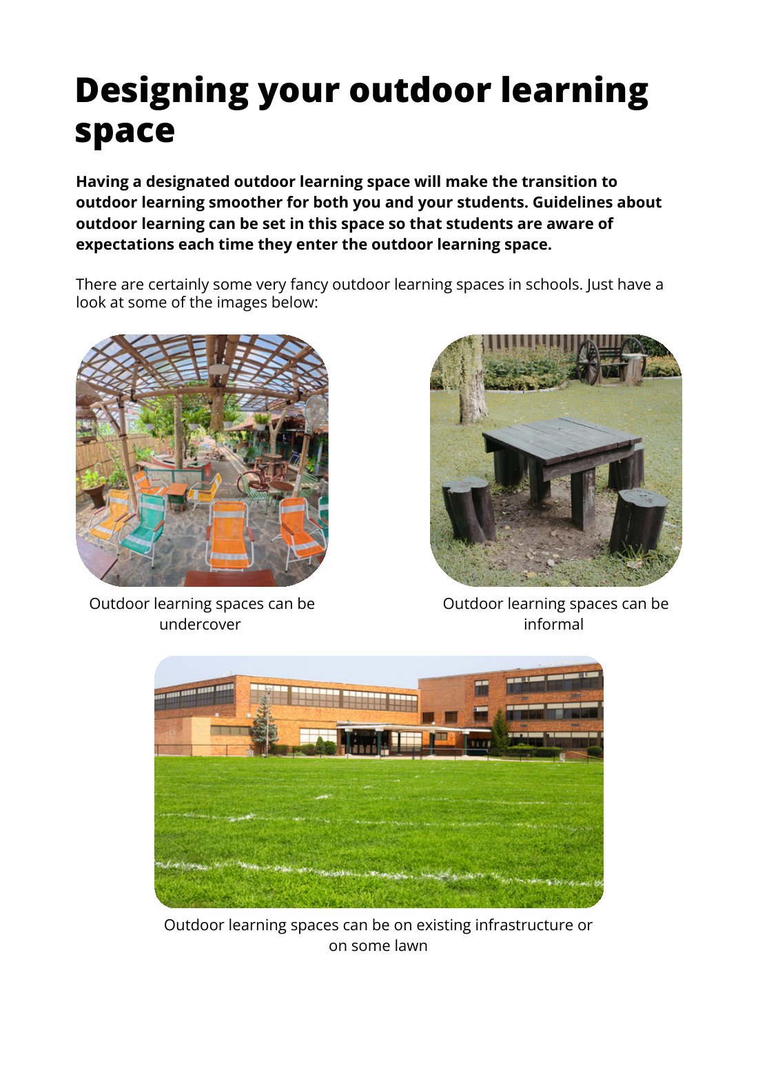 First page of Designing Your Outdoor Learning Space Factsheet