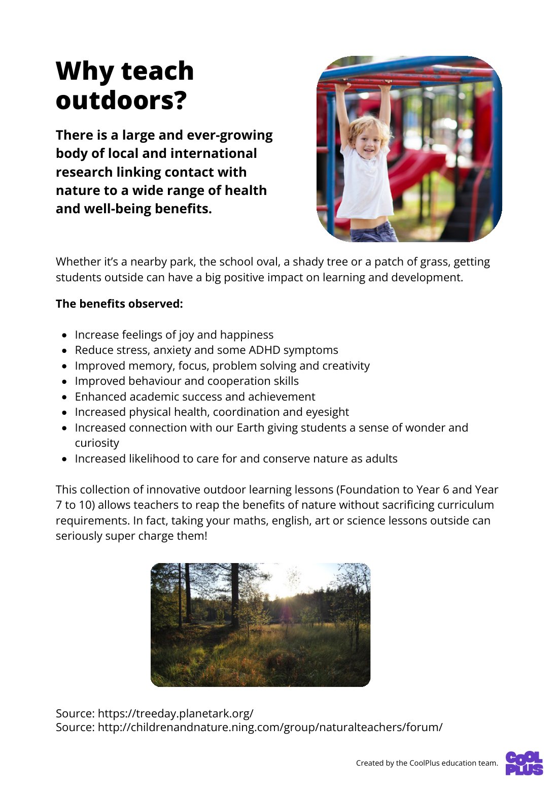 First page of Why Teach Outdoors Factsheet