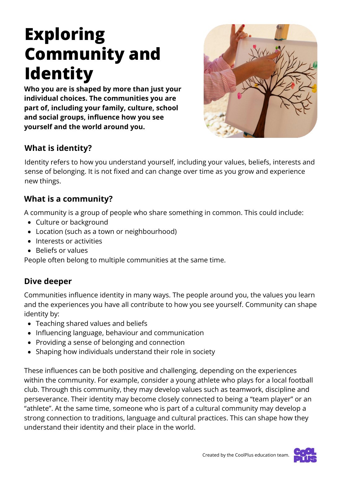 First page of Exploring Community and Identity Factsheet