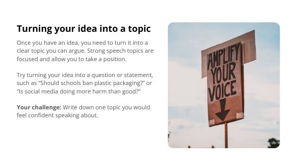 Choosing a Speech Topic Education Presentation — slide 8