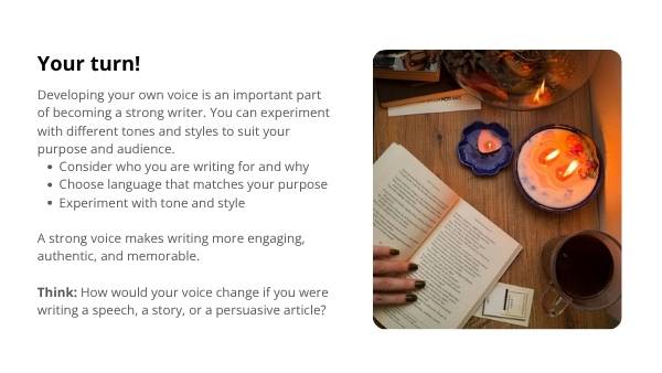 Understanding Voice in Writing Education Presentation — slide 8