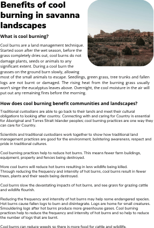 Benefits of Cool Burning in Savanna Landscapes Factsheet
