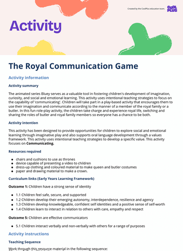 The Royal Communication Game Activity