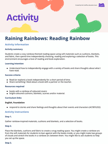 Raining Rainbows: Reading Rainbow Activity