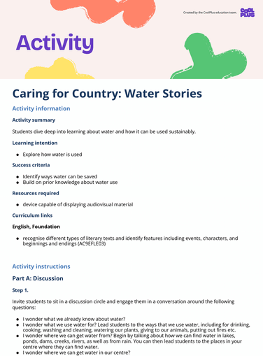 Caring for Country: Water Stories Activity