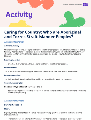 Caring for Country: Who are Aboriginal and Torres Strait Islander Peoples Activity