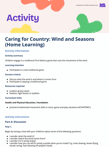 Caring for Country: Wind and Seasons (Home Learning) Activity