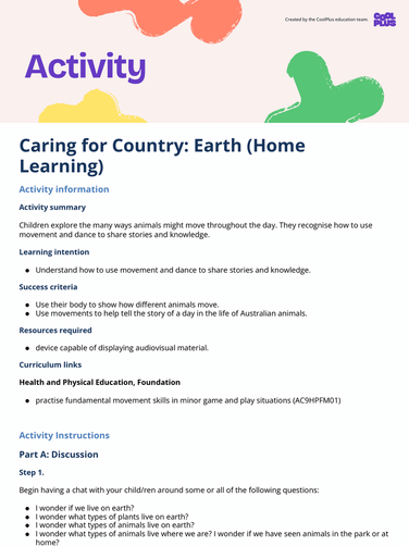 Caring for Country: Earth (Home Learning) Activity
