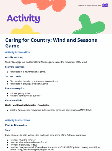 Caring for Country: Wind and Seasons Game Activity