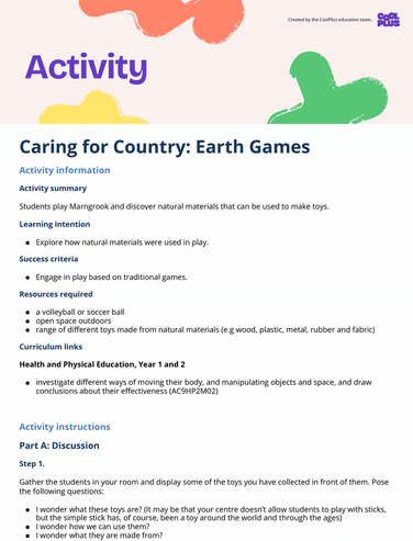 Caring for Country: Earth Games Activity