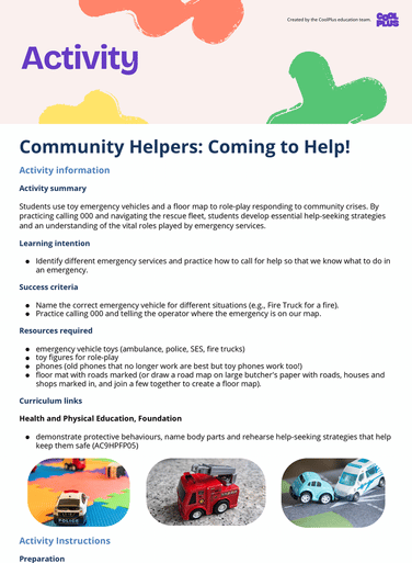 Community Helpers: Coming to Help Activity