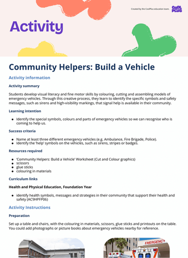 Community Helpers: Build a Vehicle Activity