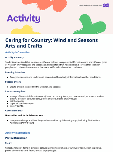 Caring for Country: Wind and Seasons Arts and Crafts Activity