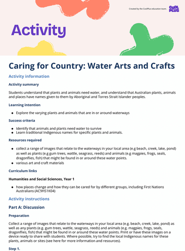 Caring for Country: Water Arts and Crafts Activity