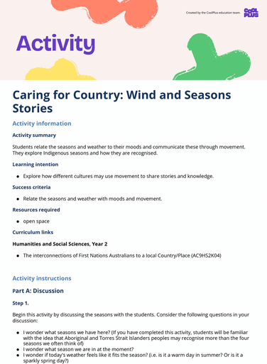 Caring for Country: Wind and Seasons Stories Activity