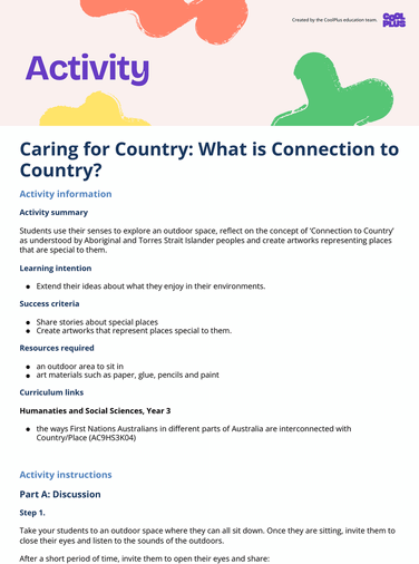 Caring for Country: What is Connection to Country Activity