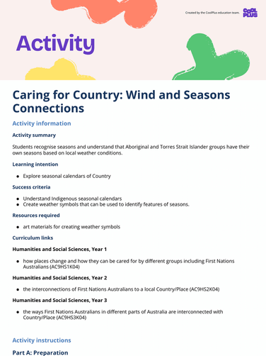 Caring for Country: Wind and Seasons Connections Activity