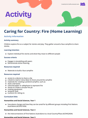 Caring for Country: Fire (Home Learning) Activity