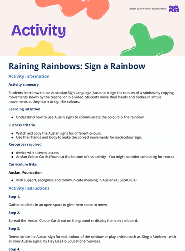 Raining Rainbows: Sign a Rainbow Activity