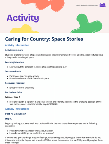 Caring for Country: Space Stories Activity