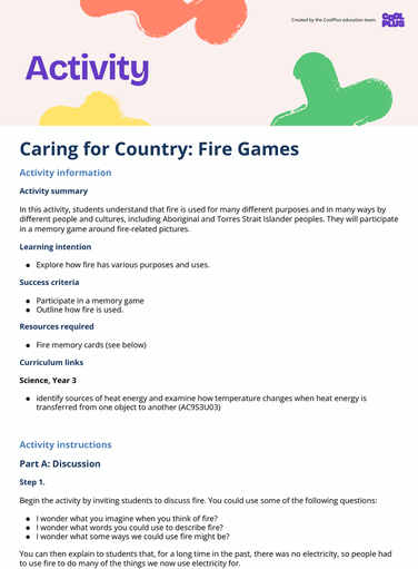 Caring for Country: Fire Games Activity